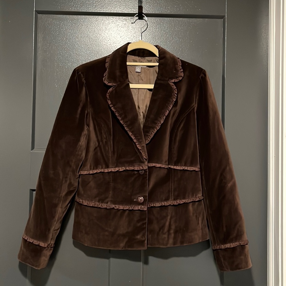 Apt. 9 Brown Velvet-like Ruffle Blazer